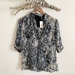 Alice + Olivia Blouse Top NWT Amos Snake Print Tunic Black Multi Small